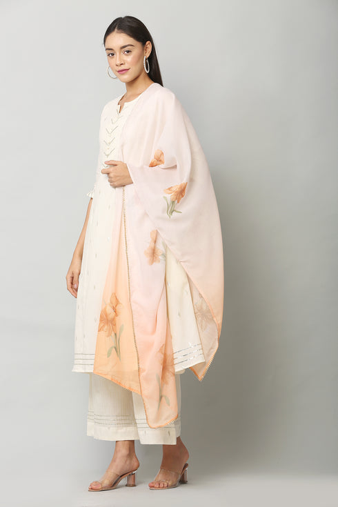 Women Art Silk Orange Digital Printed Dupatta