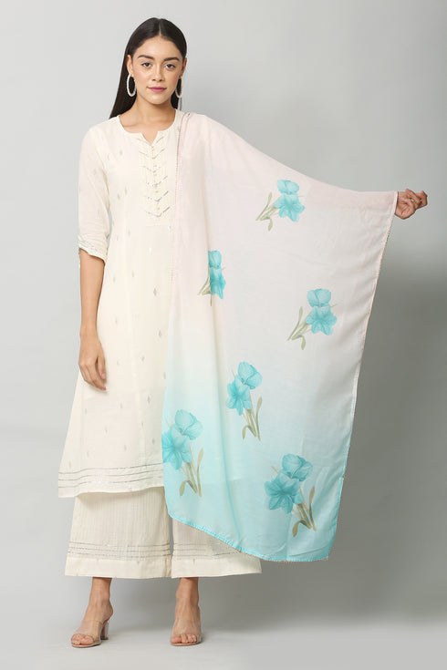 Women Art Silk Blue Digital Printed Dupatta