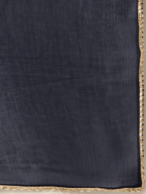 Ikat Yellow Cotton Embroidered Thread Work A-Line Kurta Suit Set