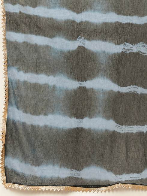 Light Denim Rayon Embroidered A-Line Flared Kurta Suit Set