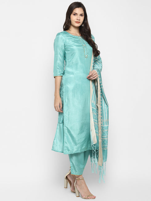 Sky Blue Silk Gotta Patti Kurta Suit Set