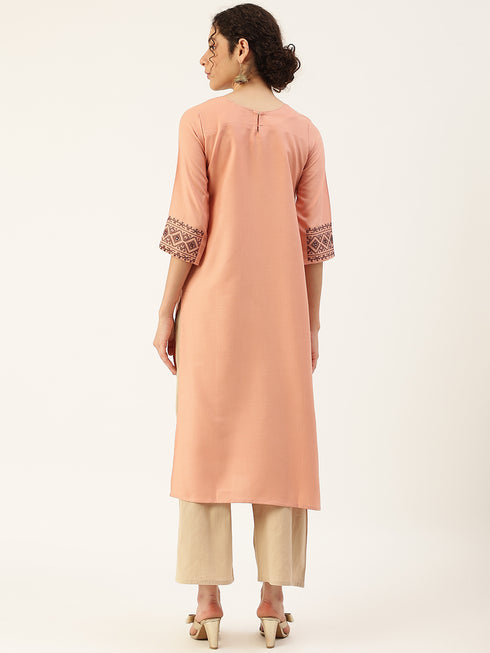 Embroidery Cotton Aari Work Straight Side Slit Kurta