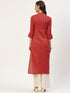 Women Embroidered Pure Cotton Straight Kurta (Red)