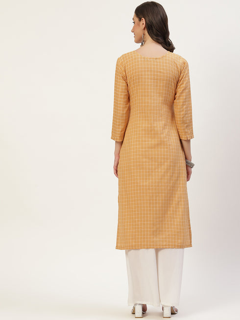 Women Embroidered Pure Cotton Straight Kurta (Orange)