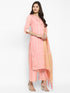 Women Pink Straight Chanderi Silk Kurta with Palazzos & Dupatta