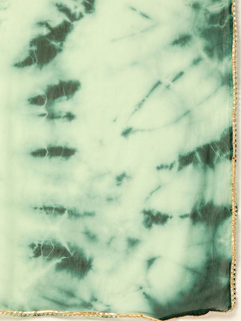 Green Panelled Straight Cotton Kurta Suit Set