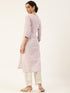 White Embroidered Cotton Checked Straight Kurta