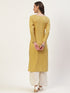 Women Embroidered Pure Cotton Straight Kurta (Yellow)