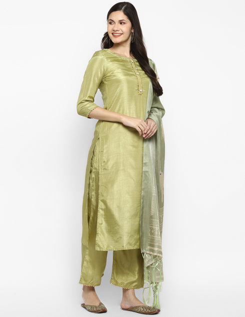 Women Sea Green Gotta Patti Kurta with Palazzos & With Dupatta