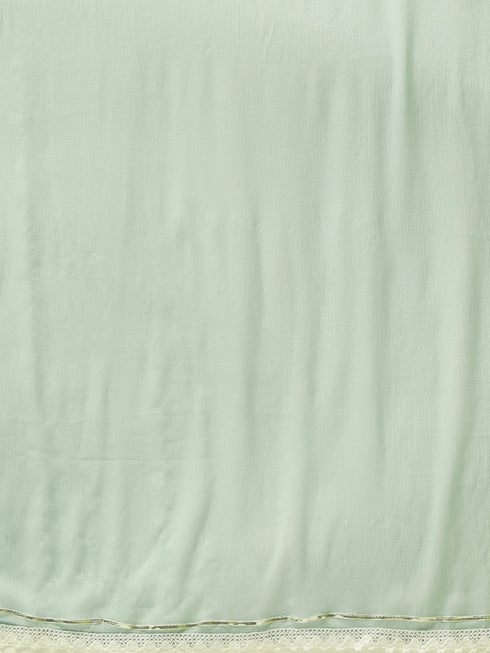 Green Rayon Printed Flared A-Line Kurta Suit Set