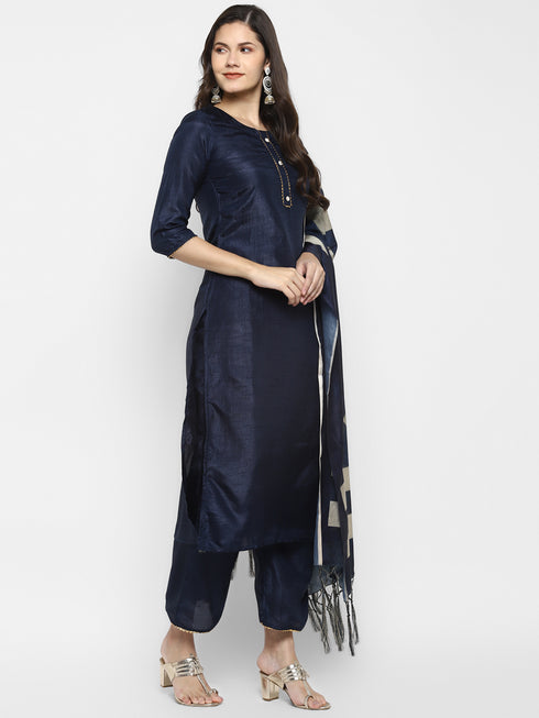 Women Blue Gotta Patti Kurta with Palazzos & With Dupatta