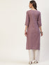 Women Embroidered Cotton Blend Straight Kurta (Purple)