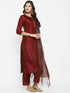 Women Maroon Gotta Patti Kurta with Palazzos & With Dupatta