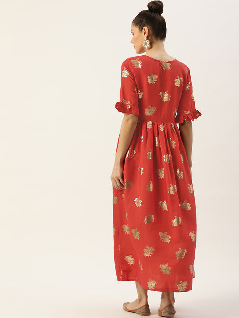 Women Rayon Satin Foil Printed Straight Kurta