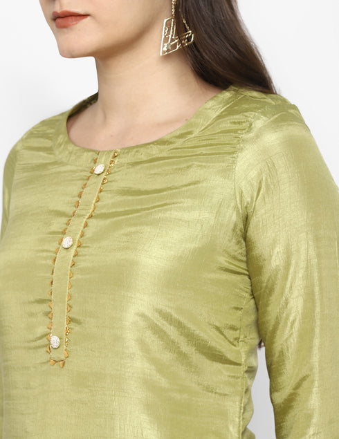 Women Sea Green Gotta Patti Kurta with Palazzos & With Dupatta