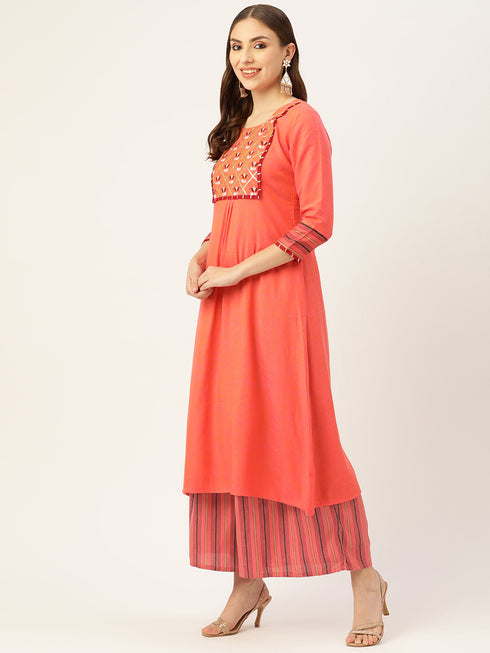 Embroidery Kurta and Palazzo Set Rayon (Orange)