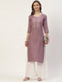 Women Embroidered Cotton Blend Straight Kurta (Purple)