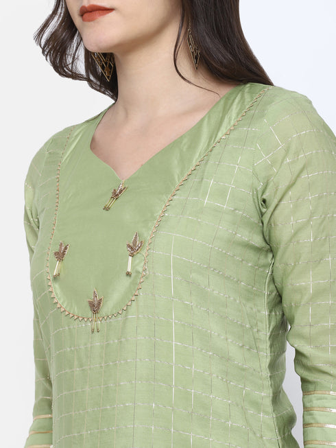 Parrot Straight Chanderi Silk Kurta Suit Set