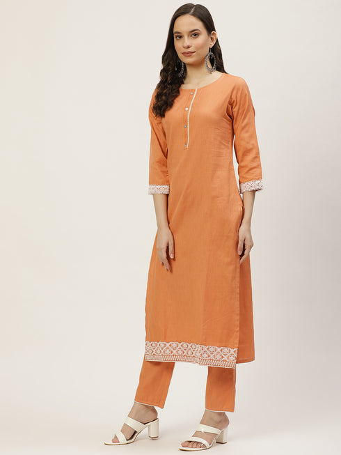 Embroidery Orange Kurta set with Koti