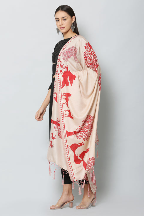Women’s Art Silk Printed Cream Dupatta