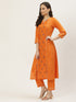 Cotton Orange Chex Embroidered Kurta Suit Set