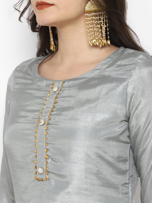 Women Grey Gotta Patti Kurta with Palazzos & With Dupatta