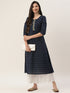 Women Embroidered Cotton Blend A-line Kurta  (Navy Blue)