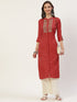 Women Embroidered Pure Cotton Straight Kurta (Red)