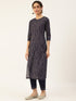 Navy Blue Cotton Blend Straight Kurta Suit Set