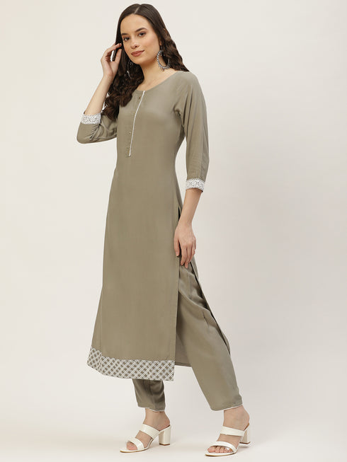 Embroidery Grey Kurta set with Koti