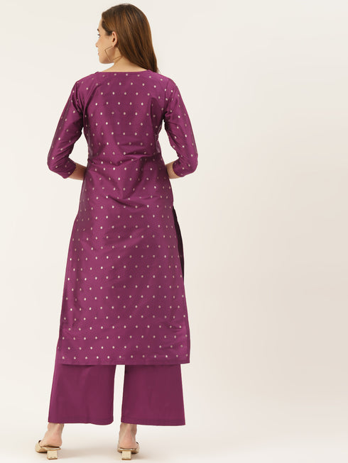 Dark Rani Taffeta Silk Gold Butti Straight Kurta Palazzo Set