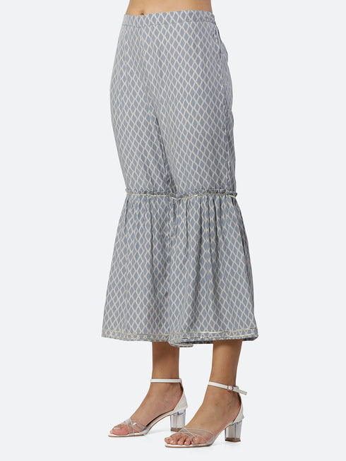 Muslin Foil Printed Light Blue Kurta Sharara With Dupatta