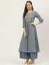 Light Denim Rayon Embroidered A-Line Flared Kurta Suit Set