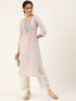 White Embroidered Cotton Checked Straight Kurta