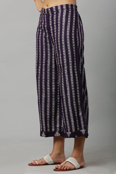 Purple Rayon Printed Straight Kurta Suit Set