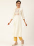 Women Rayon Embroidery Kurta Trousers Set (White)
