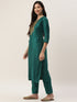 Green Rayon Straight Embroidered Kurta Pant Set