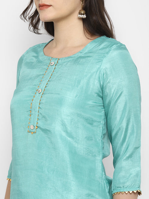 Women Straight Dola Silk Kurta Suit Set (Rama)