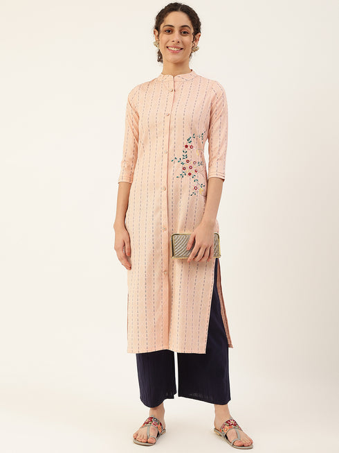 Women's Embroidery Cotton Zari Work Straight Kurta