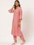 Peach-Coloured Cotton Embroidered Kurta Suit Set