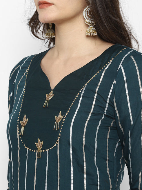 Green Straight Chanderi Silk Kurta Suit Set