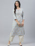 Embroidered Cotton Straight Kurta (Grey)