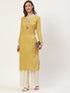 Women Embroidered Pure Cotton Straight Kurta (Yellow)
