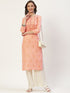 Women Embroidered Cotton Blend Straight Kurta (Orange)