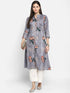 Grey Floral Printed Casual Kurta