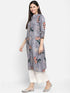 Grey Floral Printed Casual Kurta
