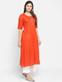 Women Embroidered Cotton Blend A-line Kurta (Orange)