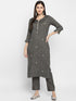 Grey Rayon Embroidered Straight Kurta Suit Set