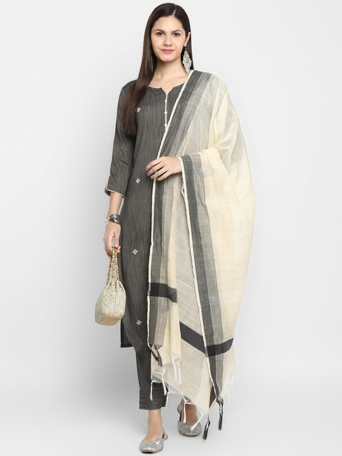 Grey Rayon Embroidered Straight Kurta Suit Set