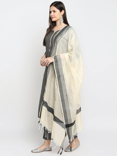 Grey Rayon Embroidered Straight Kurta Suit Set